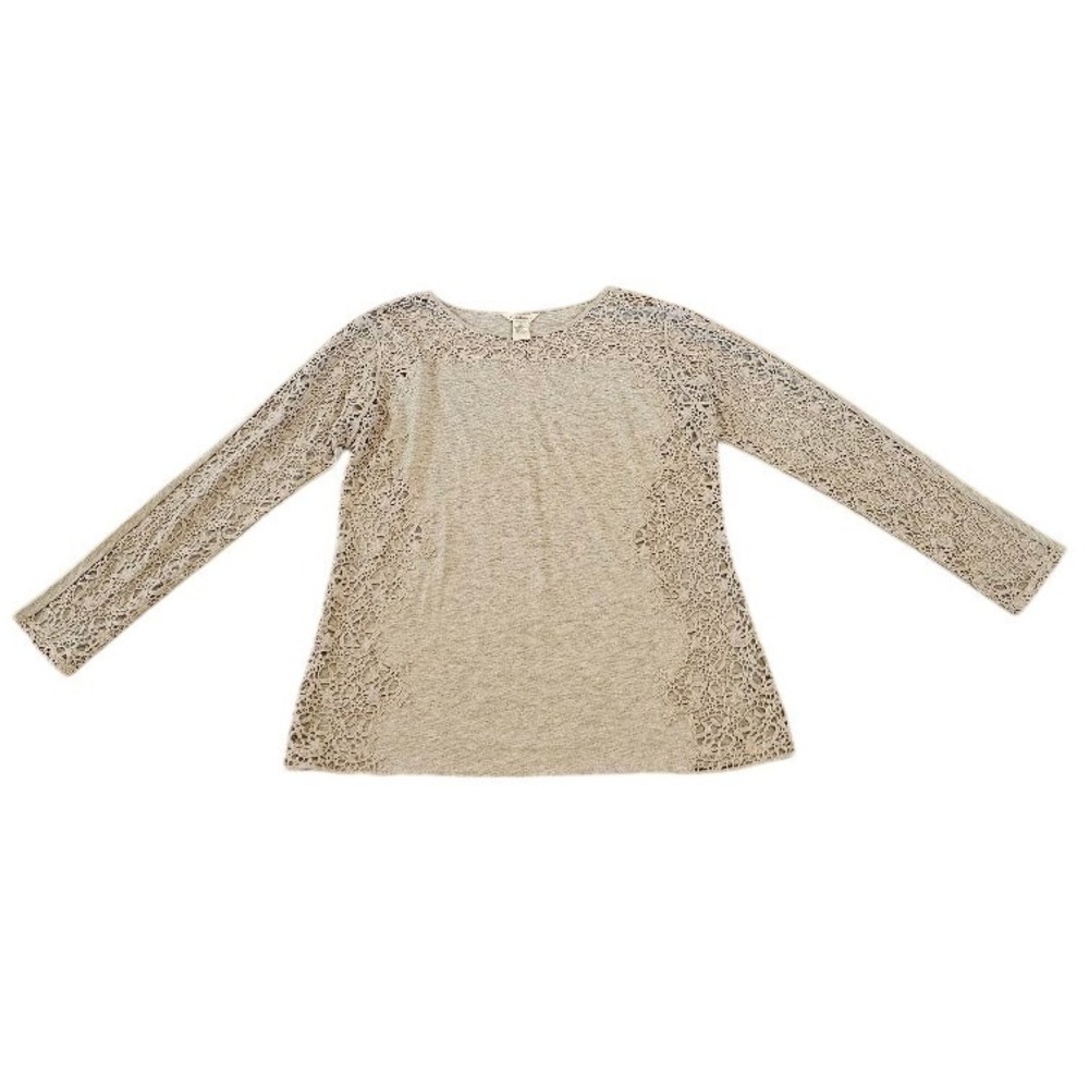 Sundance Womens Large Gray Crochet Lace Long Sleeve Top Cotton Blend Boho